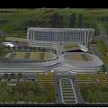 Modern Commercial Complex With Green Roof And Night View