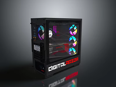 Digital Power PC Case with Transparent Side Panel RGB Cooling Fans and Internal Components 3d model