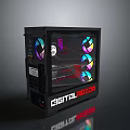Digital Power PC Case with Transparent Side Panel RGB Cooling Fans and Internal Components 3d model