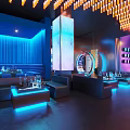 Modern Bar Interior With Sofas And Colorful Lighting 3d model