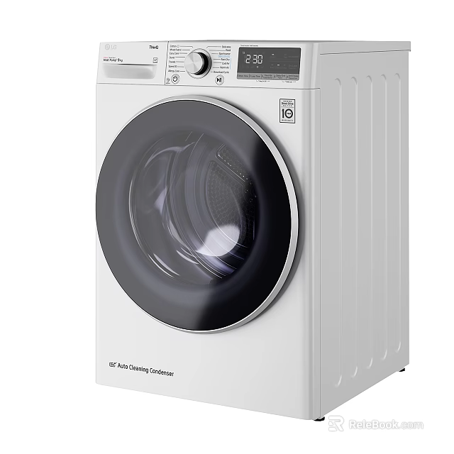 White Front Loading Washing Machine With Black Door And Digital Control Panel 3d model 