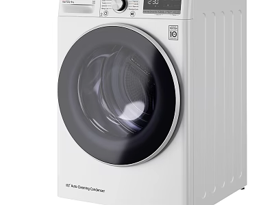 White Front Loading Washing Machine With Black Door And Digital Control Panel 3d model