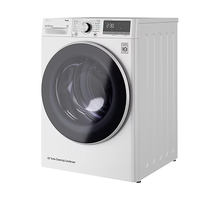 White Front Loading Washing Machine With Black Door And Digital Control Panel 3d model
