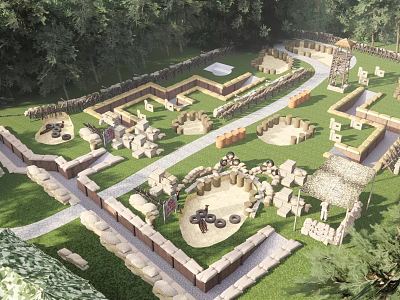 Adventure Off Road Park With Grass Dirt Tracks Tire Obstacles And Motorcycles Surrounded By Trees 3d model