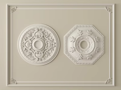 Ornate Carved Decorations Featuring Circular And Octagonal Patterns On Ceiling 3d model