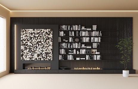 Modern Full Wall Bookcase Fireplace Books Book Ornaments 3d model