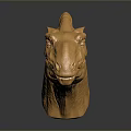 Golden Horse Head Sculpture With Metallic Shiny Surface And Detailed Artistic Features