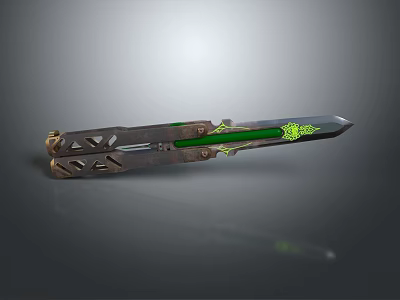 Decorative Metallic Sword With Green Glowing Accents And Intricate Design Patterns 3d model