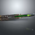 Decorative Metallic Sword With Green Glowing Accents And Intricate Design Patterns