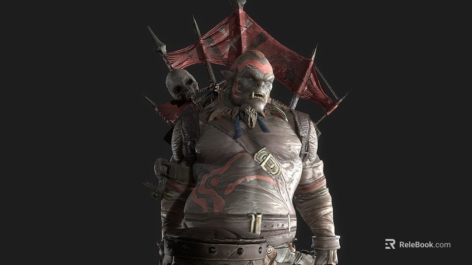 Majestic Eagle Flying Near Armored Warrior With Red Banner And Skull Decoration 3d model 