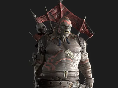 Majestic Eagle Flying Near Armored Warrior With Red Banner And Skull Decoration 3d model