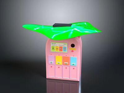 Pink Kids Storage Cabinet With Leaf Shaped Top Colorful Buttons And Coin Slot 3d model