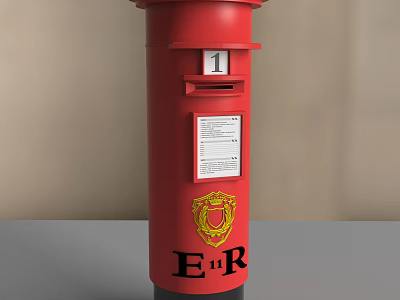 Red Public Postbox With Number 1 Crest And E R Lettering Design 3d model