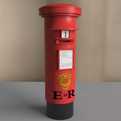 Red Public Postbox With Number 1 Crest And E R Lettering Design 3d model