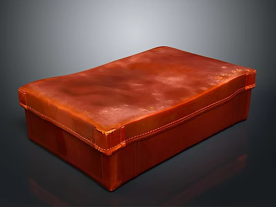Rectangular Classic Brown Leather Storage Box With Stitched Edges And Smooth Surface 3d model