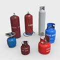 Collection of Propane Gas Cylinders in Various Colors and Sizes 3d model