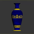 Elegant Blue and Yellow Ceramic Vase With Golden Decorative Patterns and Ornate Bands