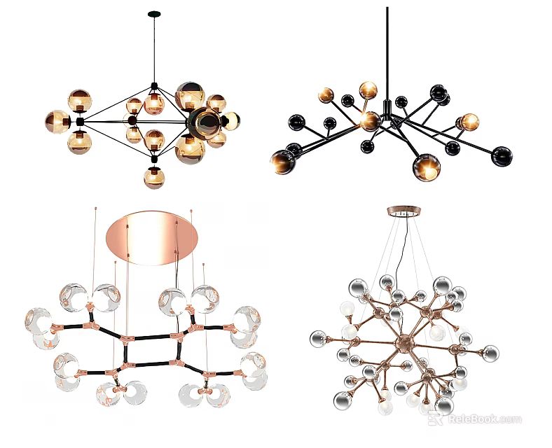 Modern Contemporary Chandelier Lighting Design With Glass Balls And Metallic Frames 3d model 