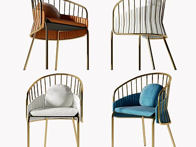 Modern Dining Chairs With Gold Metal Frame And Colorful Upholstered Cushions 3d model