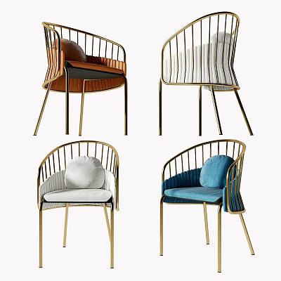 Modern Dining Chairs With Gold Metal Frame And Colorful Upholstered Cushions 3d model