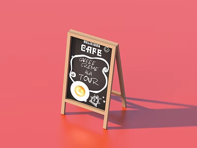 Wooden Mini Chalkboard Sign With Breakfast Menu Text And Fried Egg Illustration On Red Background 3d model