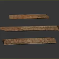 Three Long Stone Wood Carved Decorative Strips Featuring Detailed Patterns