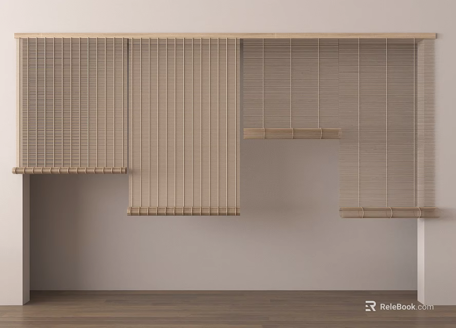 Natural Wood Blinds With Vertical And Horizontal Slat Designs For Home Interior Walls 3d model 