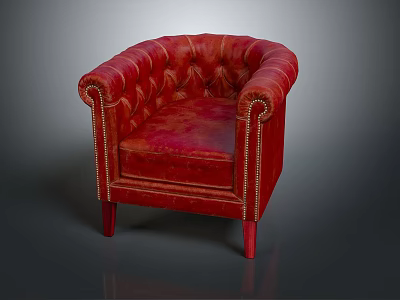 Red Leather Single Sofa With Tufted Design And Gold Nailhead Trim 3d model