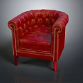 Red Leather Single Sofa With Tufted Design And Gold Nailhead Trim 3d model