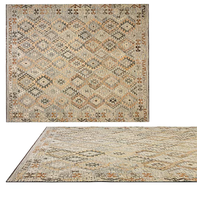 Square Rug with Geometric Patterns Neutral Beige Gray Tones Classic Design for Living Room Decor 3d model