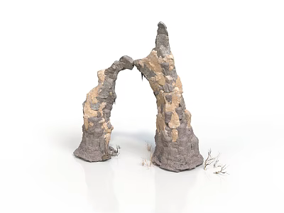 Natural Rock Arch Structure For Landscape Scene With Weathered Stone And Small Grasses 3d model