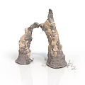 Natural Rock Arch Structure For Landscape Scene With Weathered Stone And Small Grasses
