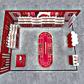 COACH Store Display Area With Red Counters And Merchandise On Marble Floor 3d model