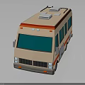 Beige Orange Striped Mobile Vehicle With Green Windows Roof Equipment And Side Compartments