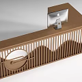Wooden Reception Desk With Wavy Lattice Design And Apple iMac
