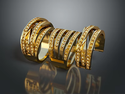 Golden Diamond Encrusted Luxury Bracelets With Multiple Ring Structures Design 3d model