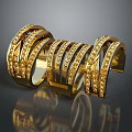 Golden Diamond Encrusted Luxury Bracelets With Multiple Ring Structures Design 3d model