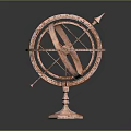 Elegant Copper Ornament Decoration Set With Armillary Sphere Structure Metal Rings And Hexagonal Base