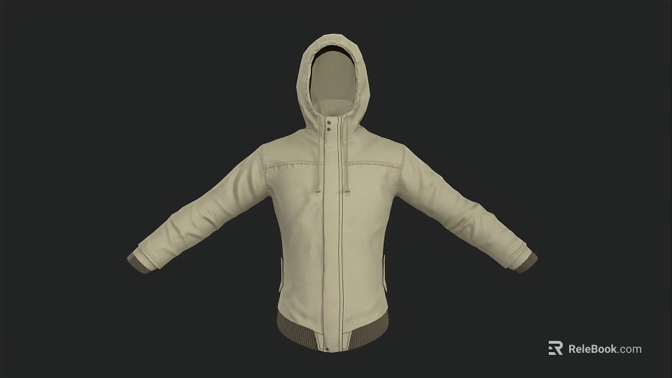 Beige Hooded Jacket With Zipper Closure And Side Pockets For Casual Wear 3d model 