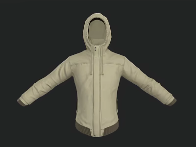 Beige Hooded Jacket With Zipper Closure And Side Pockets For Casual Wear 3d model