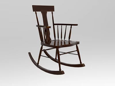 Traditional Brown Solid Wood Rocking Chair With Armrests Backrest Design 3d model