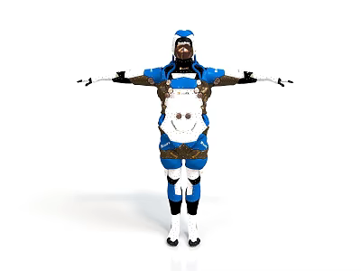 Futuristic Blue And White Mechanical Character With Armor Helmet And Extended Arms 3d model