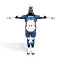 Futuristic Blue And White Mechanical Character With Armor Helmet And Extended Arms