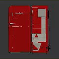 Vintage Red Refrigerator With Open Door And Interior Shelves Metal Handles