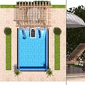 Outdoor Swimming Pool Area With Wooden Pergola Patio Umbrella And Green Plants