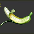 Peeled Yellow Banana With Green Stem White Flesh And Orange Peel On Dark Reflective Surface