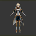 3D Fantasy Female Character With Blonde Hair Blue White Golden Armor Design