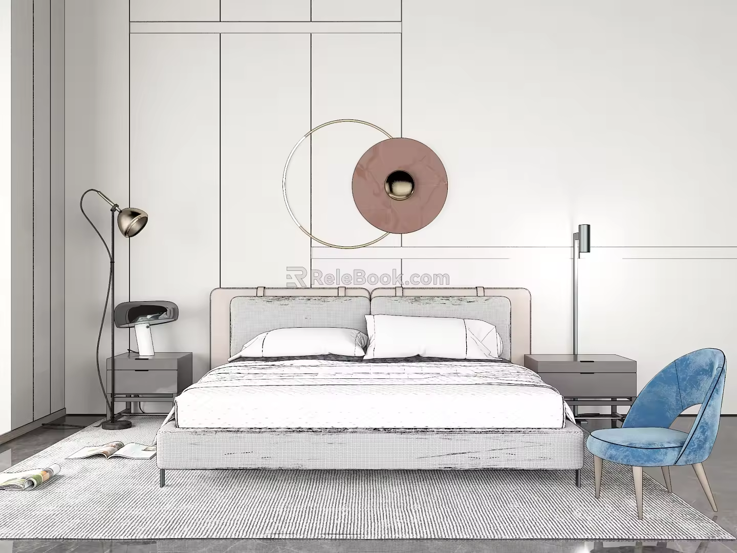 Modern background double bed simple bedding combination 3d model