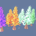 Vibrant Colorful Trees in Green White Orange Purple with Brown Trunks in Cartoon Style Arrangement