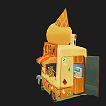 Colorful Ice Cream Truck With Large Cone On Top And Decorative Dessert Patterns